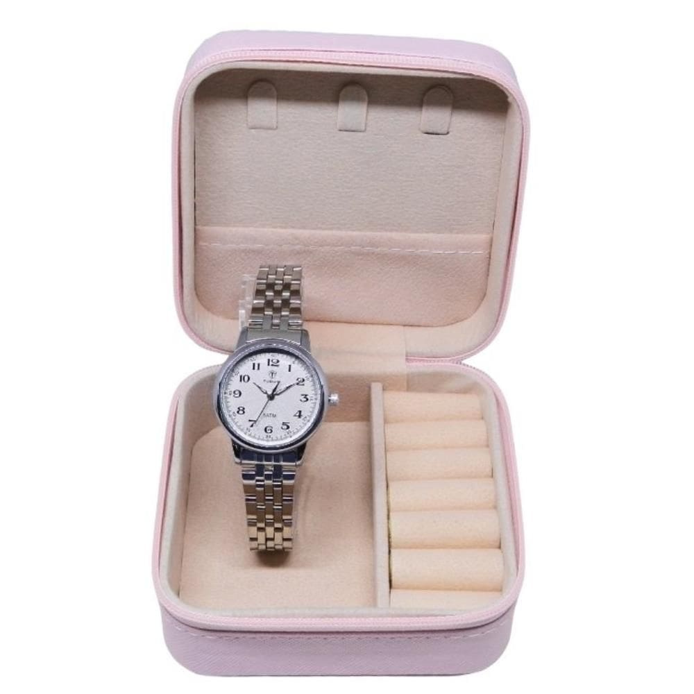 Relógio Tuguir Feminino Ref: Tg30377 Prateado Estojo Porta Jóias