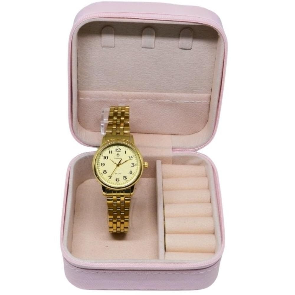 Relógio Tuguir Feminino Ref: Tg30376 Dourado Estojo Porta Jóias