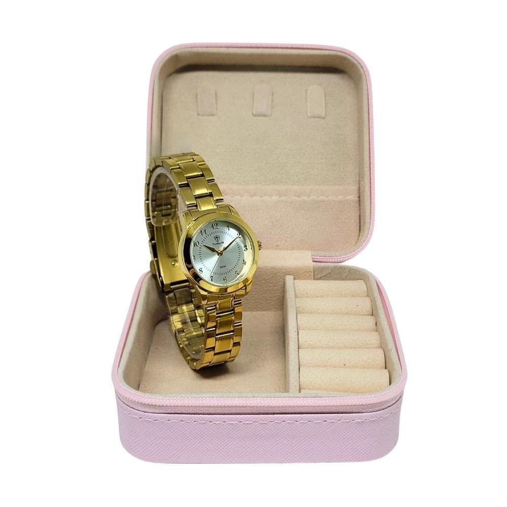 Relógio Tuguir Feminino Ref: Tg30388 Dourado Estojo Porta Jóias