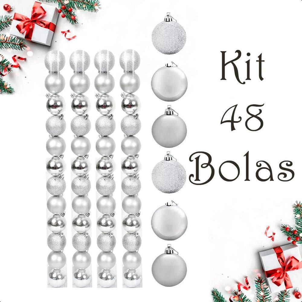 Bola De Natal 48 Un Glitter 5Cm Bolinhas Decoração - Prata