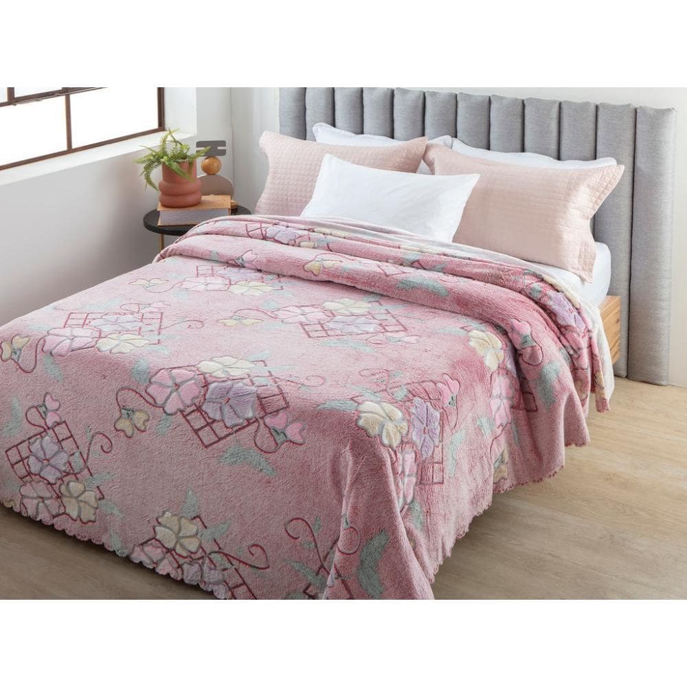 Colcha Casal Aveludada Aconchego Piacere Rosê Jolitex