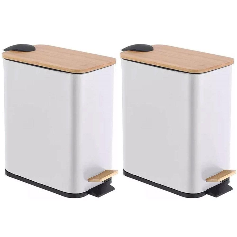 Kit 2 Lixeira Retangular Tampa Bambu 5 Litros Branco