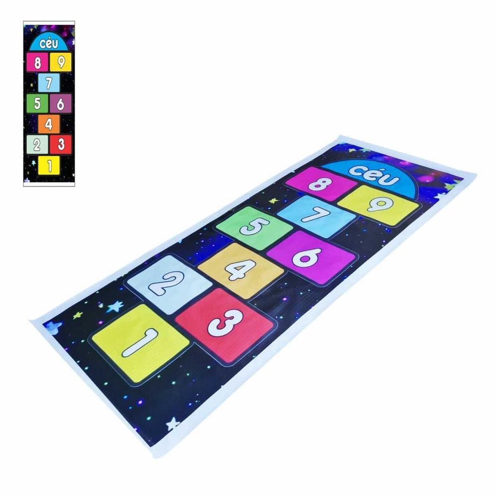 Tapete Infantil Amarelinha Brincadeira Kids Pedagogico Preto