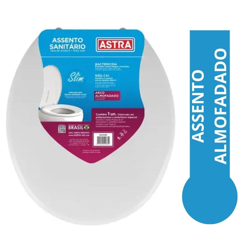 Assento Vaso Sanitário Slim Almofadado Universal Oval Astra