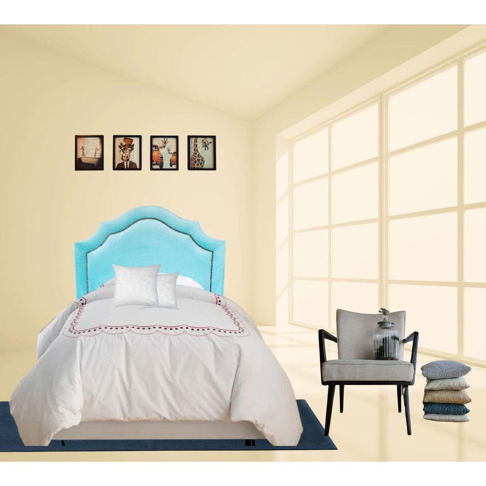 Cabeceira Solteiro Provençal Veludo Azul Bebê Com Tachas