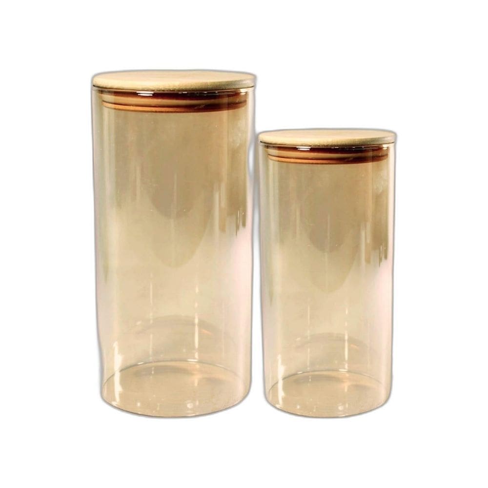 Potes De Vidro Ambar Tampa Hermetica De Madeira 1300 E 950Ml