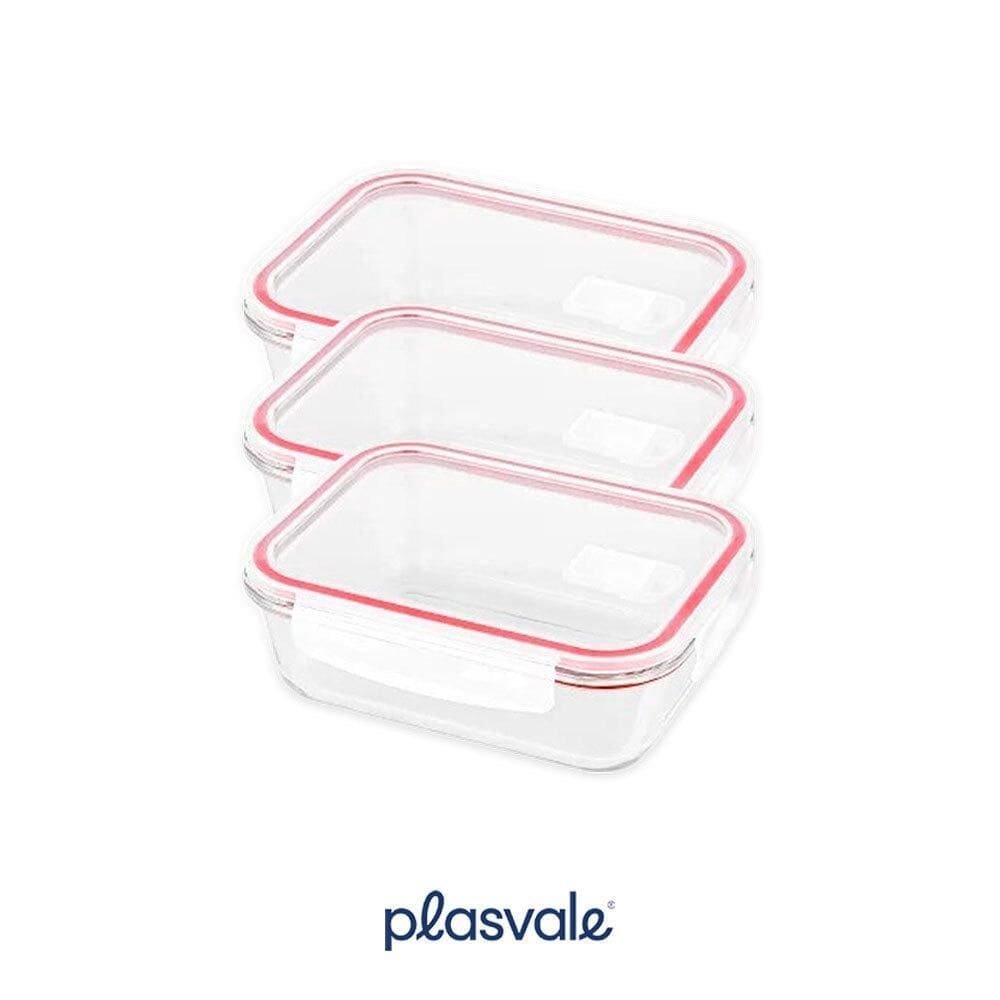 Conjunto 03 Potes 640Ml Vidro Hermético 4 Travas Marmita