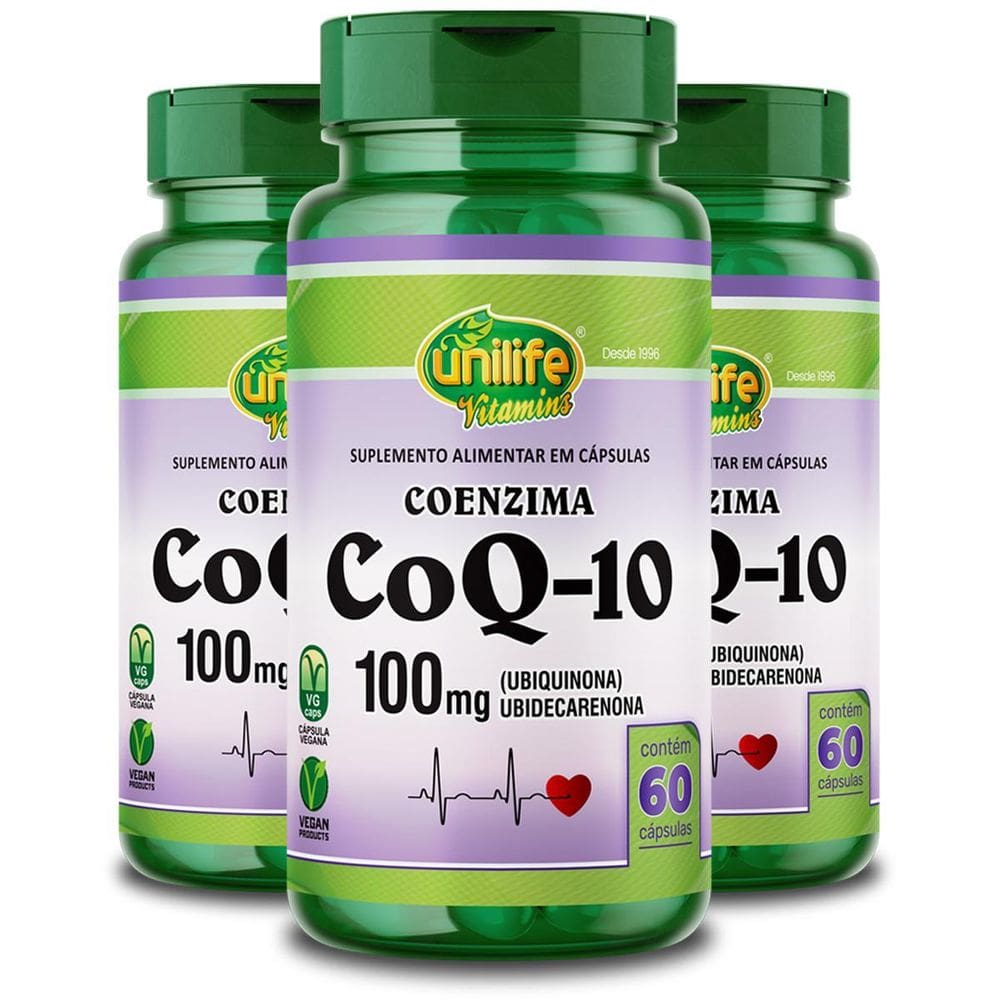 Kit 3 Coenzima Co Q10 Unilife 60 Cápsulas