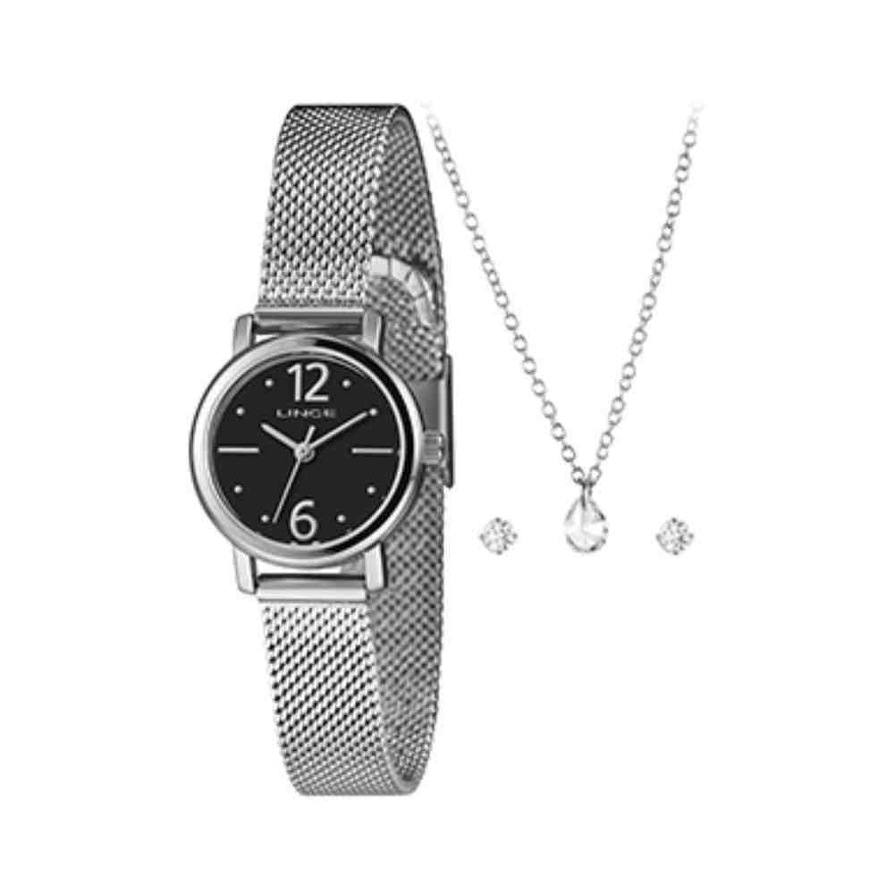 Relógio + Colar E Brincos Orient Kit Feminino Prata