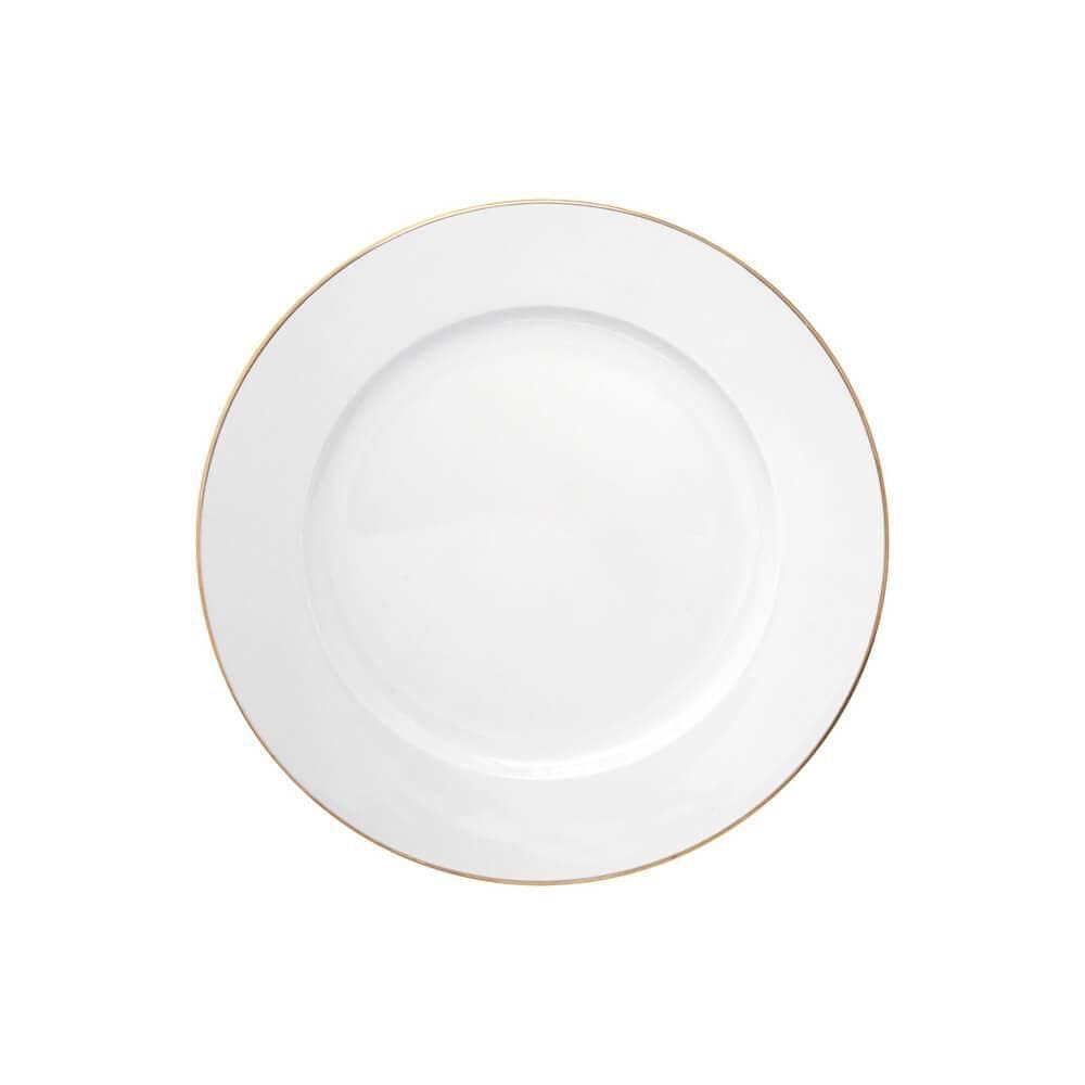 Prato Sobremesa Porcelana Branco Fio Ouro Royal 20Cm