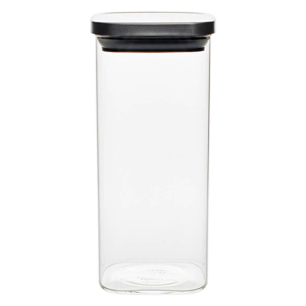 Pote Vidro Hermético Quadrado Tampa Inox 2100Ml Vista Home