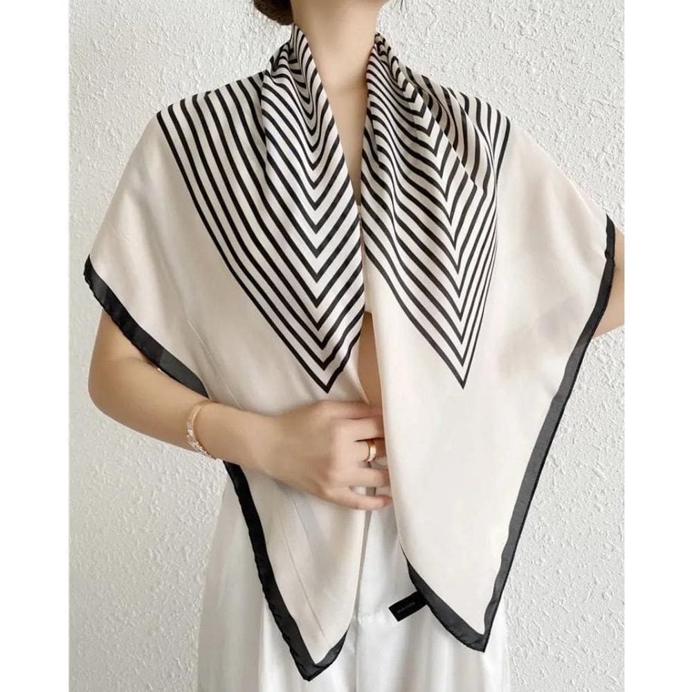 Lenço Feminina Pescoço Echarpe Cetim Estampas Geometr90X90Cm