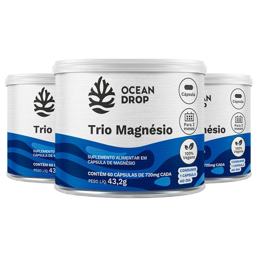 Kit 3 Trio Magnésio Ocean Drop Vegano 60 Cápsulas