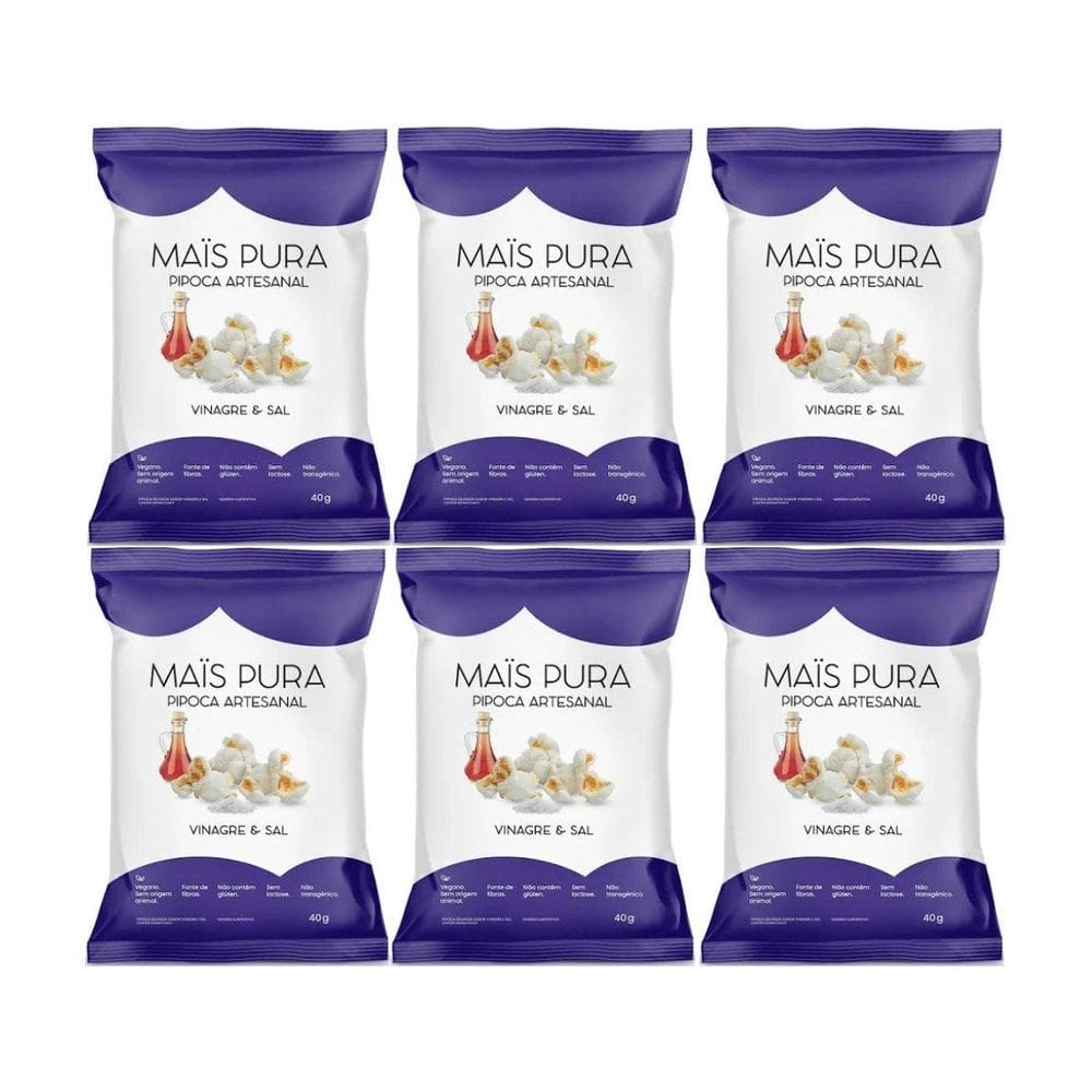 Kit 6 Pipoca Artesanal Veg Sem Trangenicos Vinagre E Sal 40G