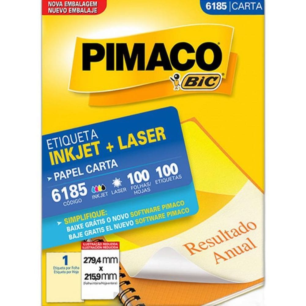 Etiqueta Carta 6185 279,4x215,9 ink-jet/laser Pimaco 100Fls