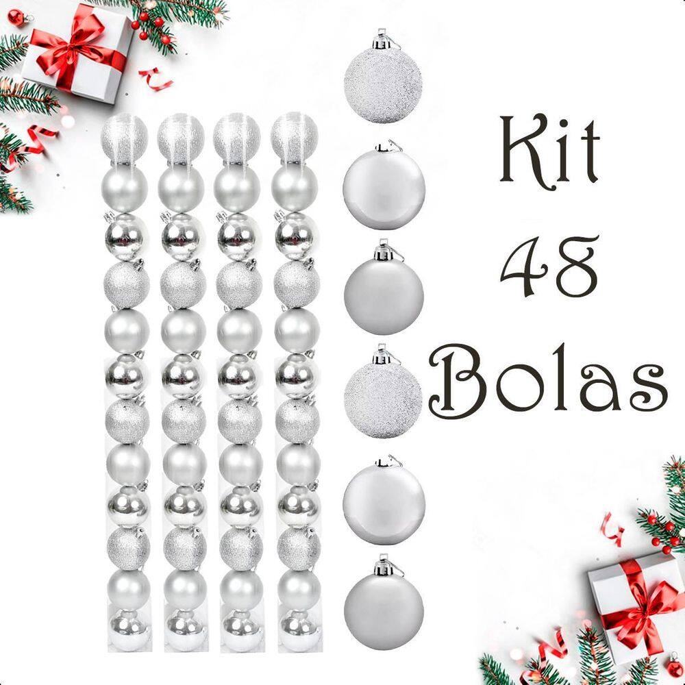 Bola De Natal 48 Un Glitter 5Cm Bolinhas Decoração - Prata