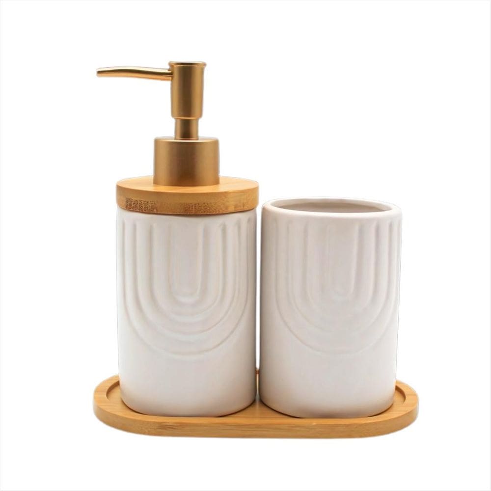 Kit Lavabo Porcelana Porta Escova Sabonete Liquido Bandeja