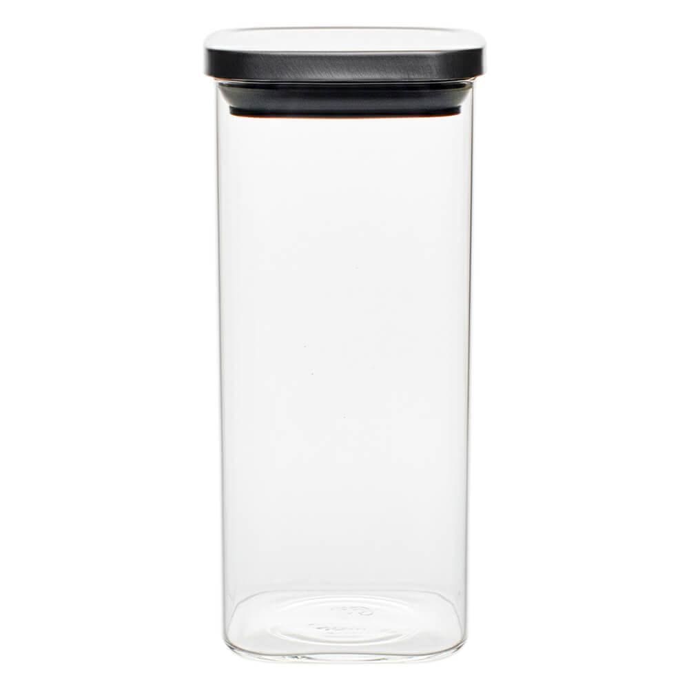 Pote Vidro Hermético Quadrado Tampa Inox 2100Ml Vista Home