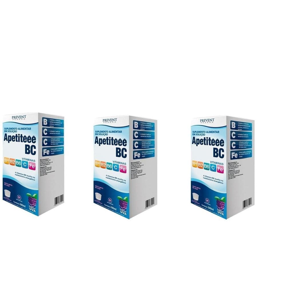 Kit C/3 Apetiteee Bc Uva 240 Ml Vitamina C+ B1 B2 B6