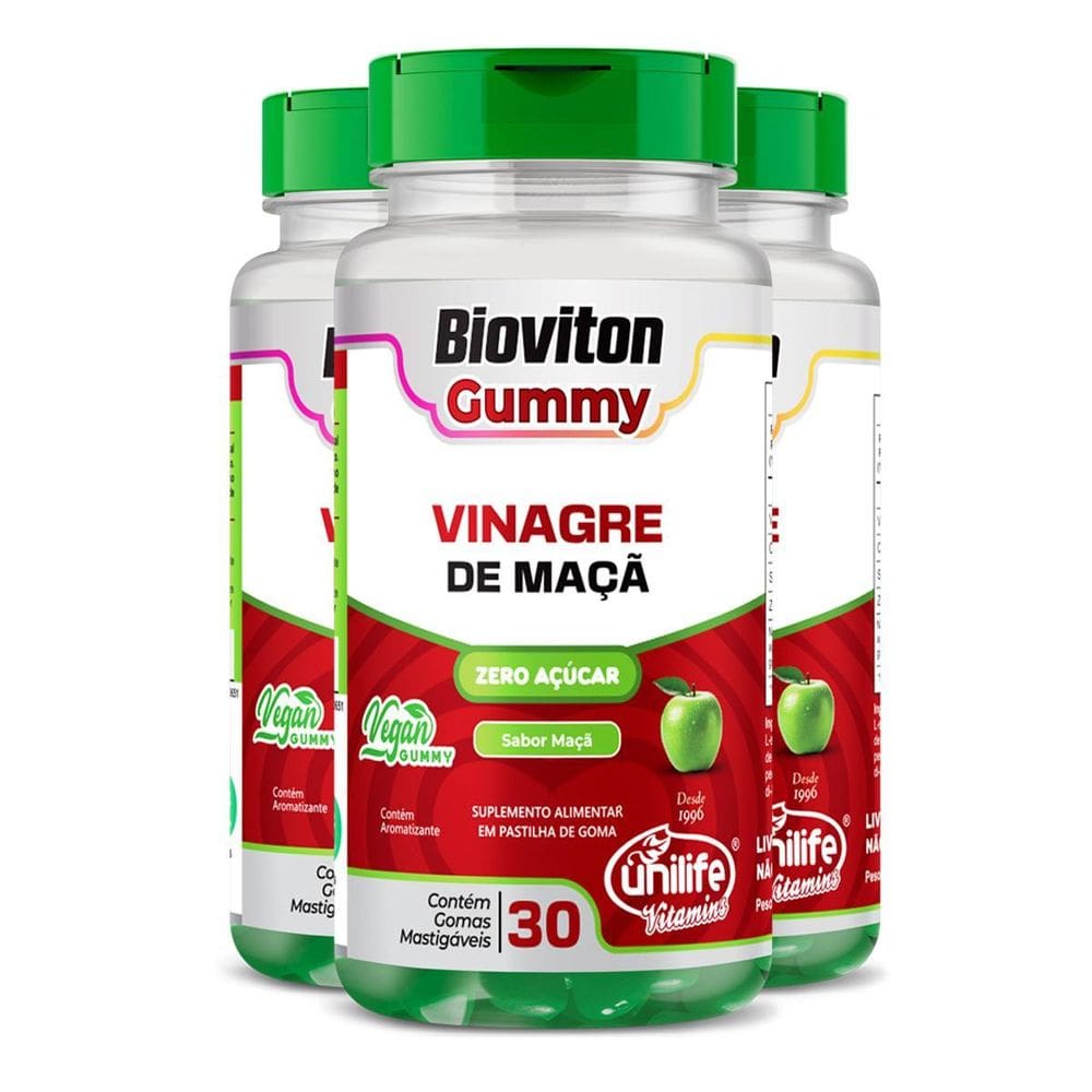 Kit 3 Gummy Vinagre De Maçã Unilife 30 Gomas