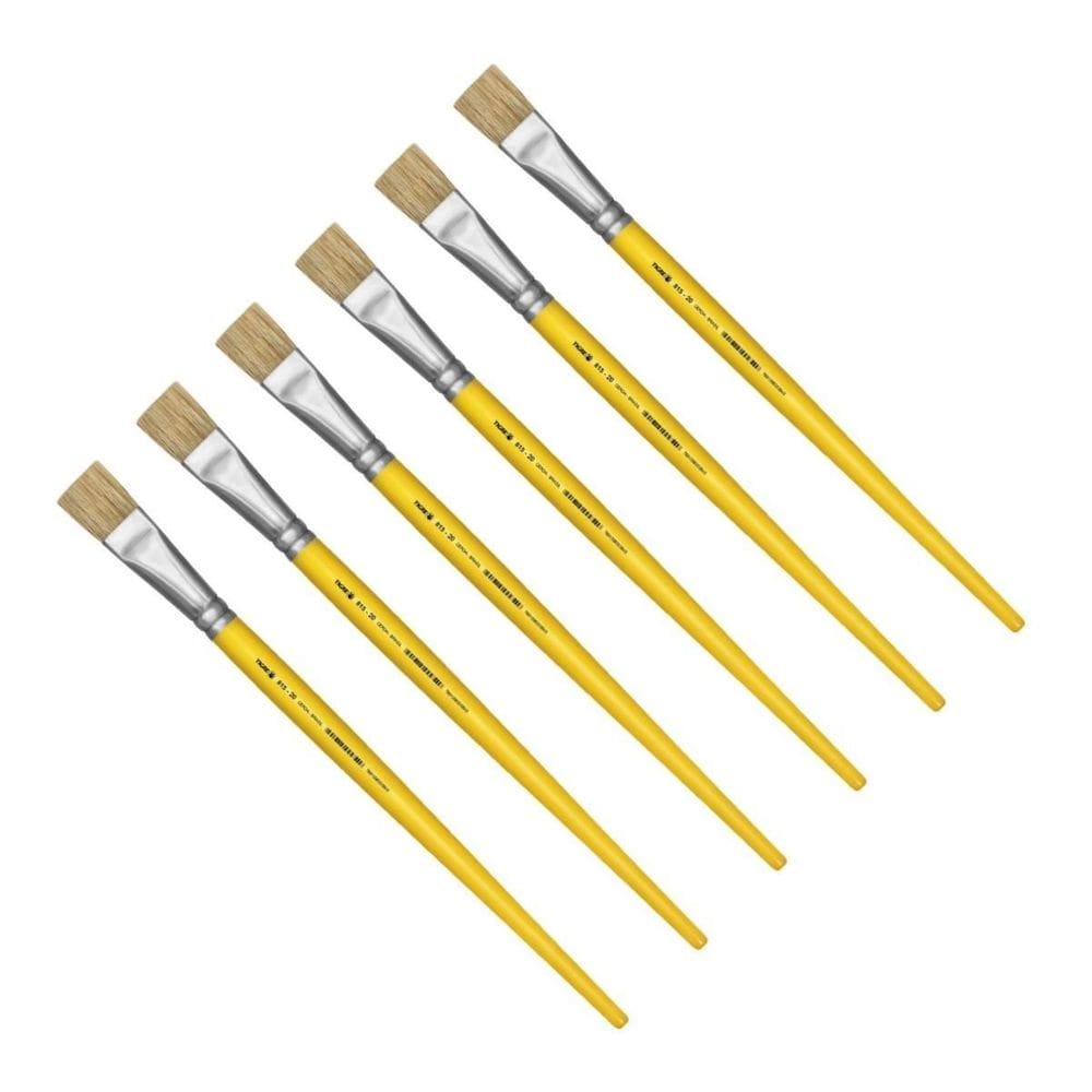 Kit 6 Pincel Chato Longo Cerda Natural 815-20 Nº20 Tigre