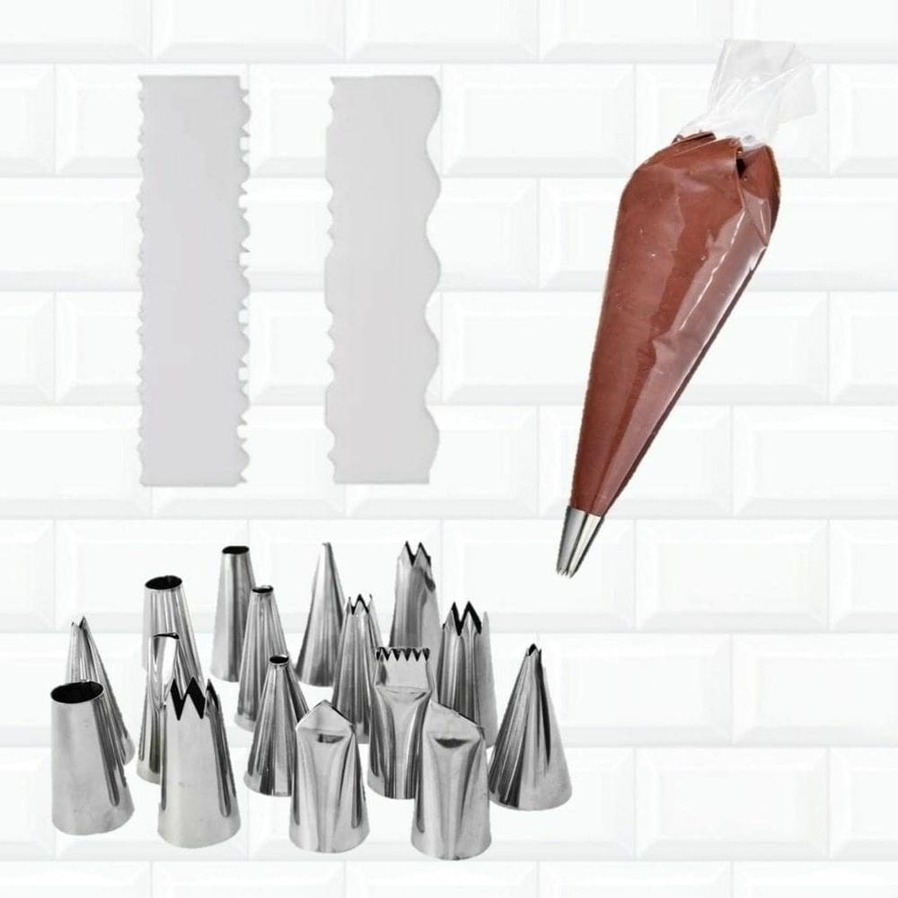 Kit Confeiteiro Bicos Saco Descartável Espátulas Decorativas