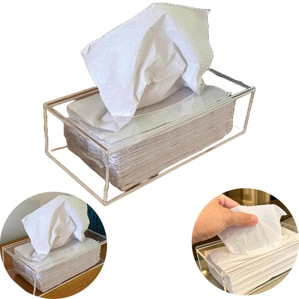 Caixa Porta Lenços Máscaras Papel Acrílico Cristal 19X13X7