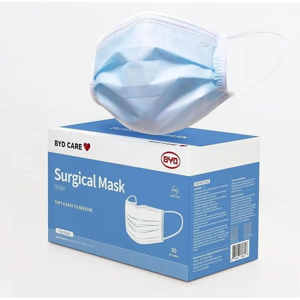 Kit 50Un Máscara Descartável Byd Proteção Tripla Clip Nasal