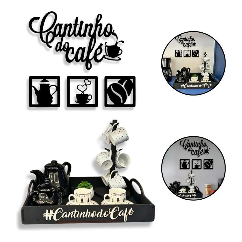 Bandeja Café Da Manhã Grande Resistente Mdf+Cantinho Do Cafe