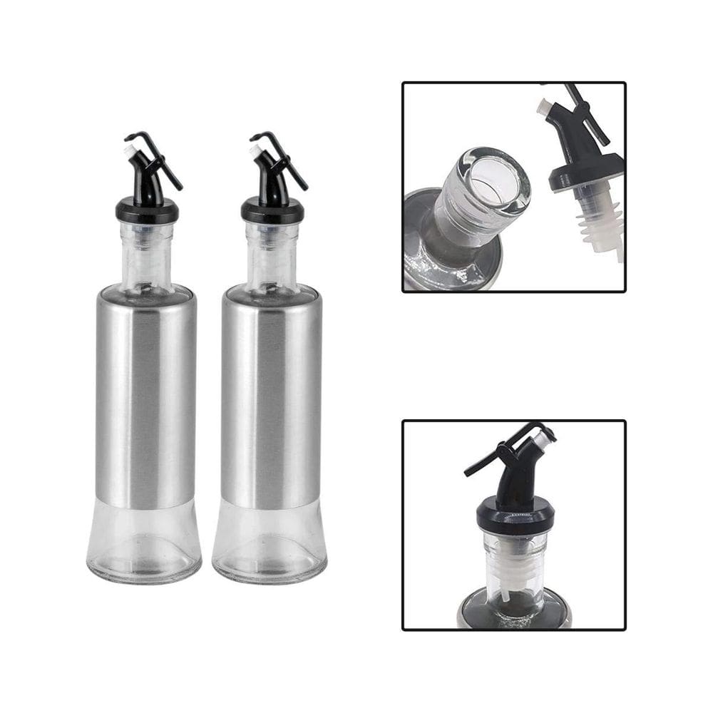 Kit 2 Porta Azeite Vinagre Com Dosador 300Ml Inox Vidro