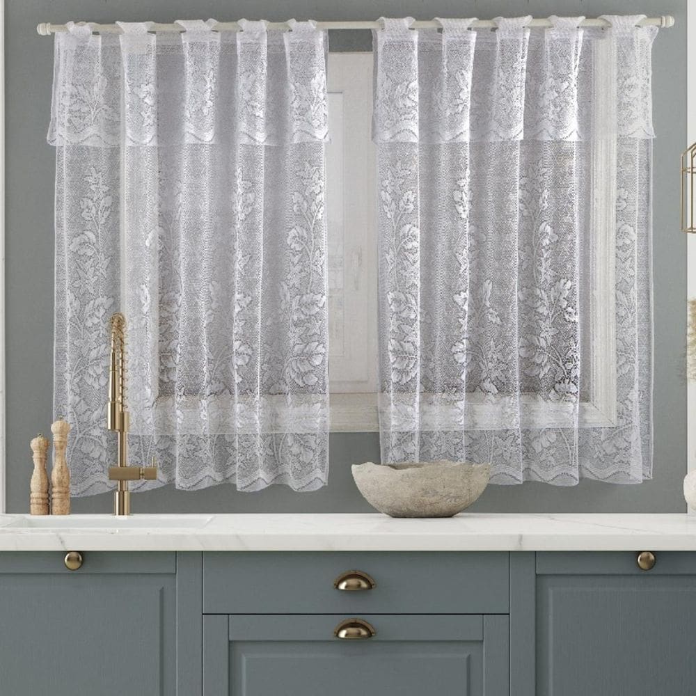 Cortina De Renda Para Cozinha Branca Desenhada 2,50M X 1,20M
