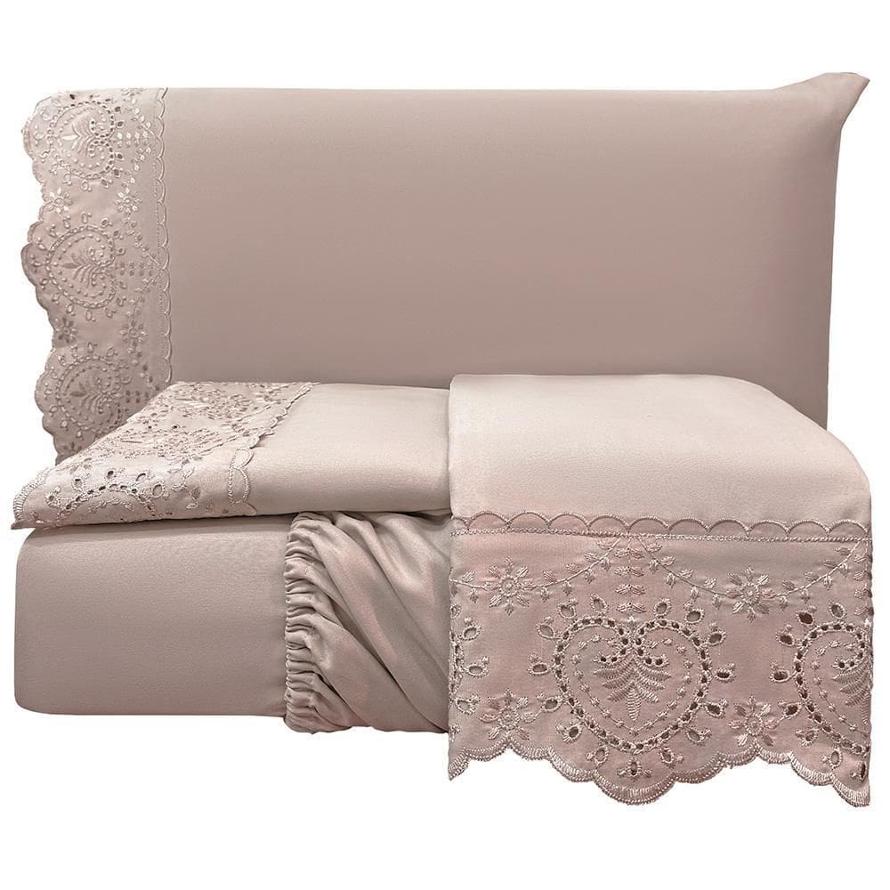 Jogo Cama Lençol Casal Nupcial Percal 300 Fios 4 Peças Rosê