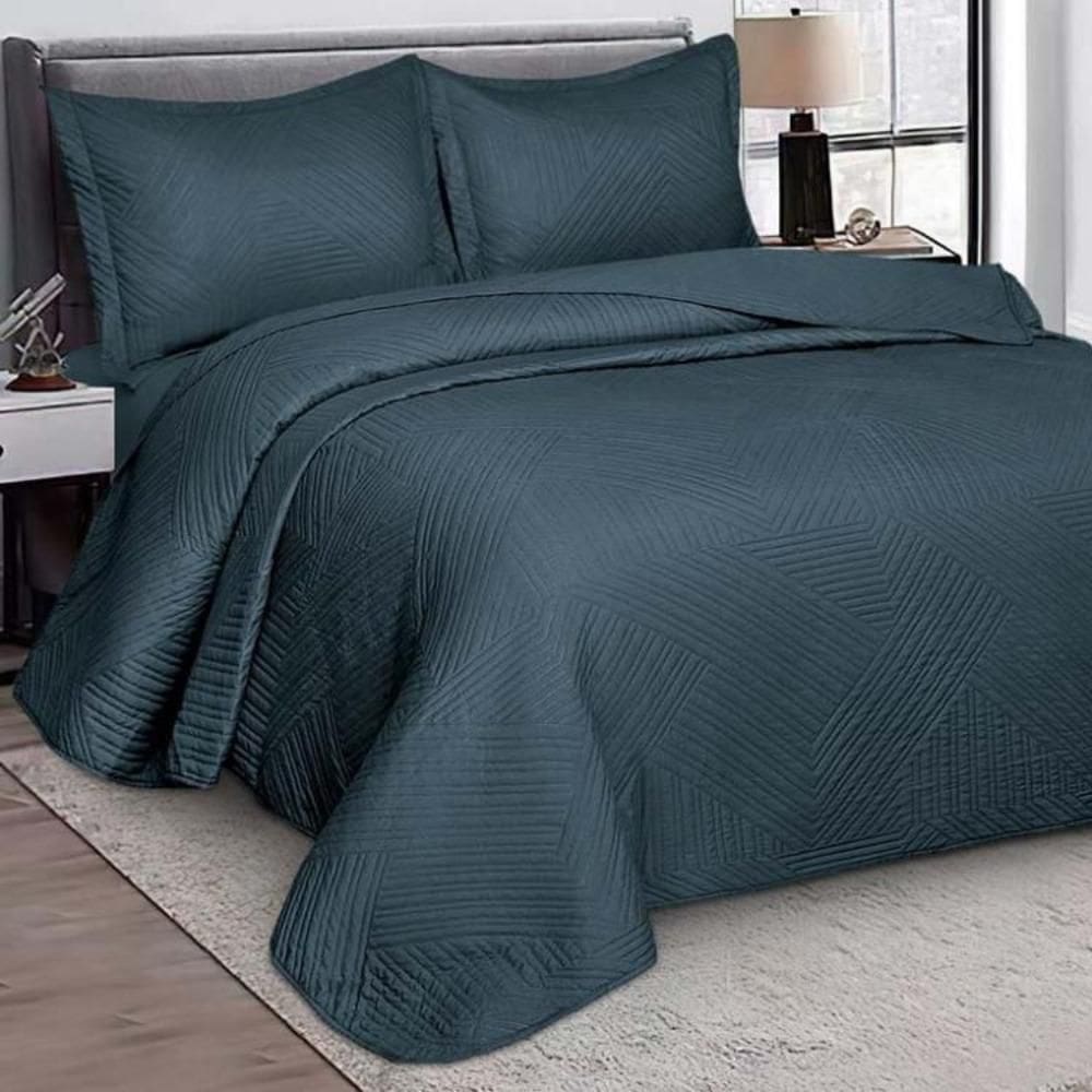Colcha Virtuos Casal 03 Peças 2,20X2,40 Camesa Azul Marinho