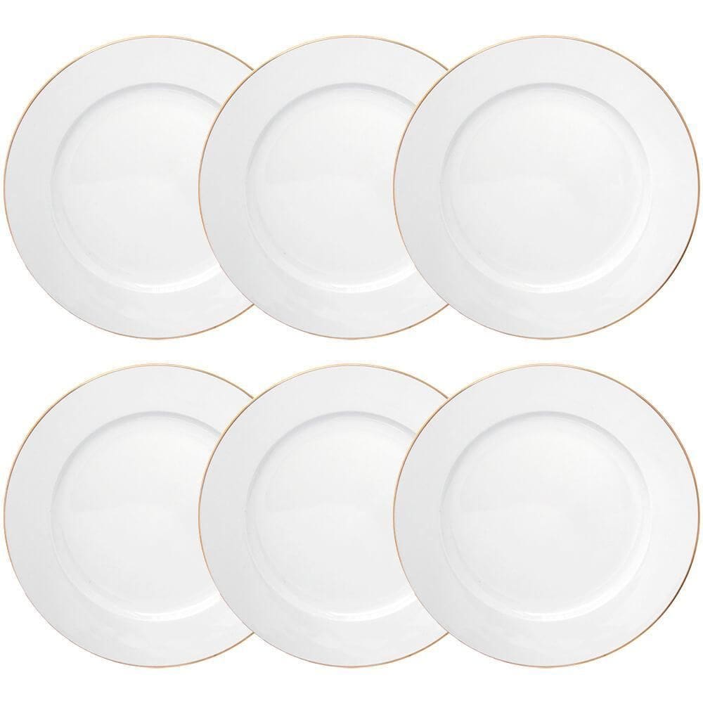 Pratos De Sobremesa Porcelana Royal Fio De Ouro 20Cm 6 Peças
