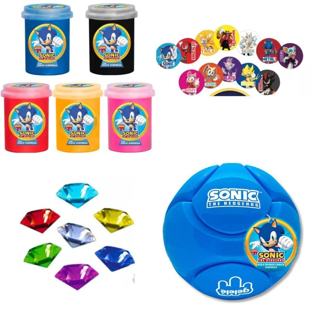 Coleção Sonic: Bola Quebra Cabeça + Slime Com Disco Surpresa
