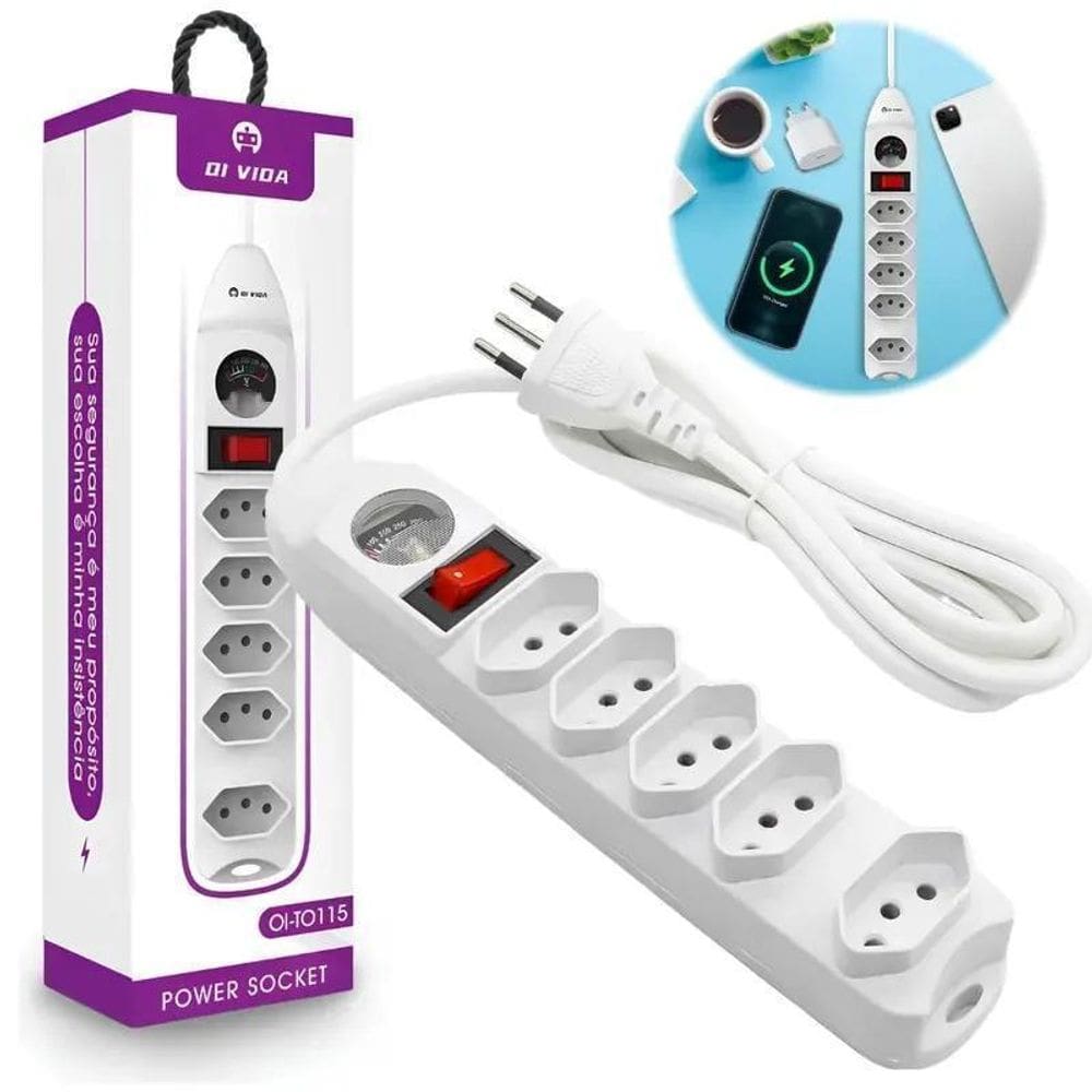 Extesão Filtro De Linha Com 5 Tomadas Bivolt Voltímetro