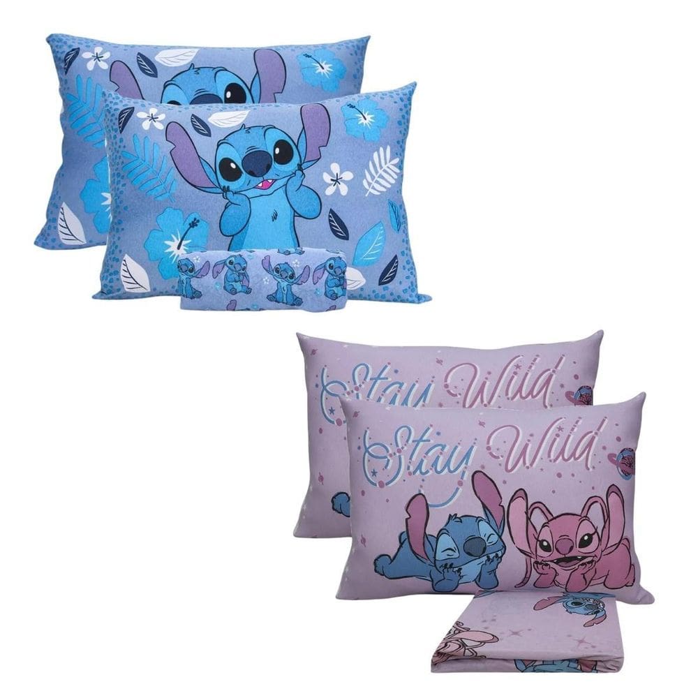 Kit 2 Jogos Cama Stitch Casal Com Elástico Oficial Disney