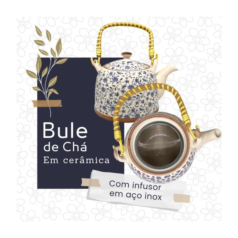 Chaleira De Cêramica Com Infusor Em Inox E Cabo Em Bambu