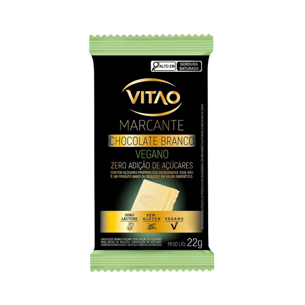Chocolate Branco Vegano Zero Adição Açúcares 12 Unidades 22G