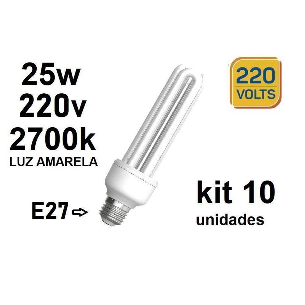 Kit 10 Lâmpada Fluorescente 25W/220V 3U 2700K E27 Luz Quente