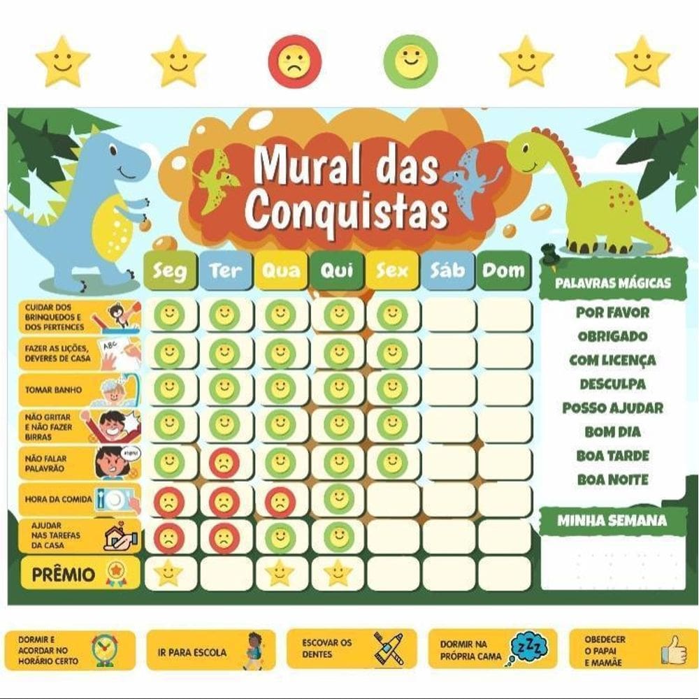 Quadro De Incentivo Rotina De Geladeira - Dinossauros Emojis