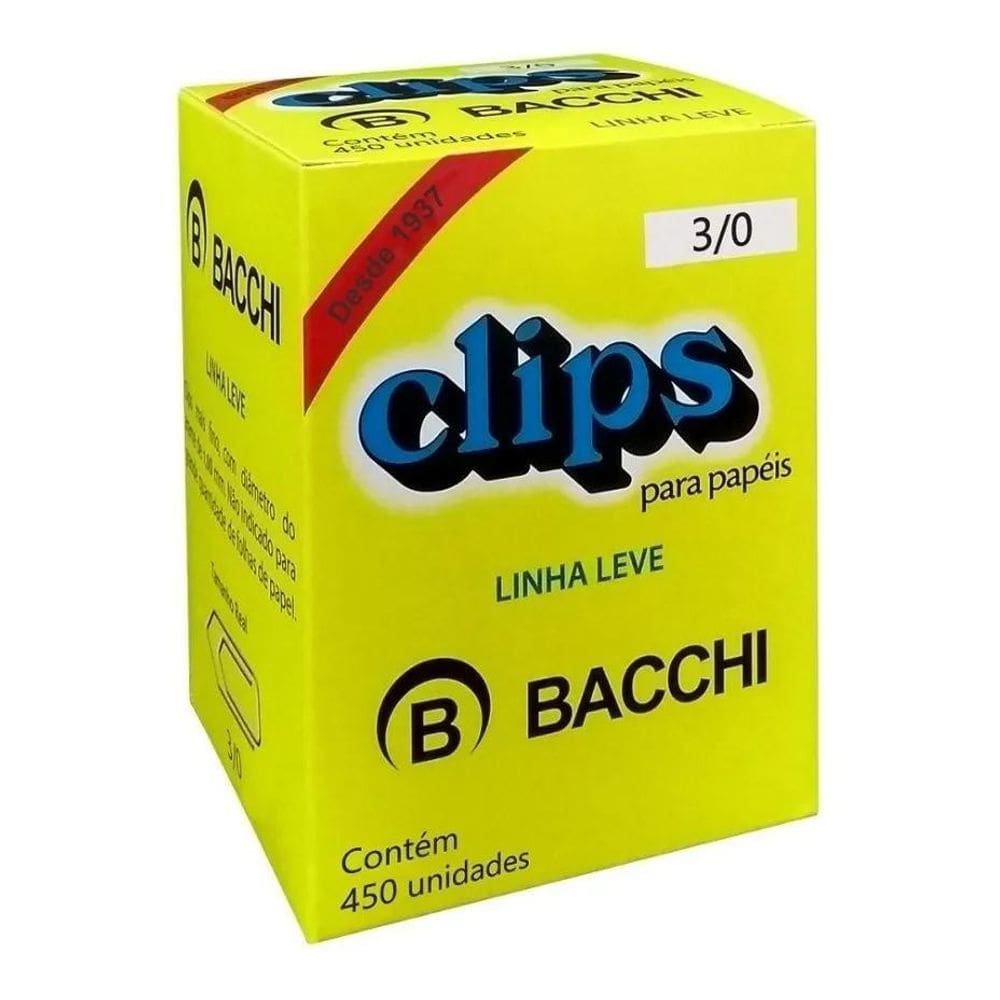 Clips 3/0 Prendedor Organizador De Papel Médio 450 Un Bacchi