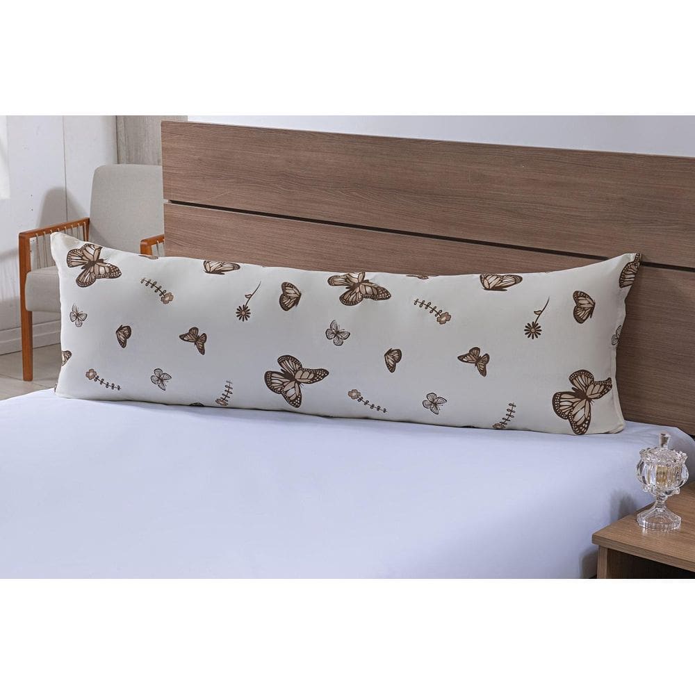 Travesseiro Corpo 1,50Mx50Cm 100% Algodão Borboleta Cáqui