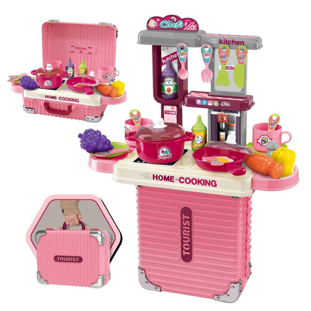Cozinha Infantil Bancada 3 Em 1 Maleta C/31 Peças Maxi Toys