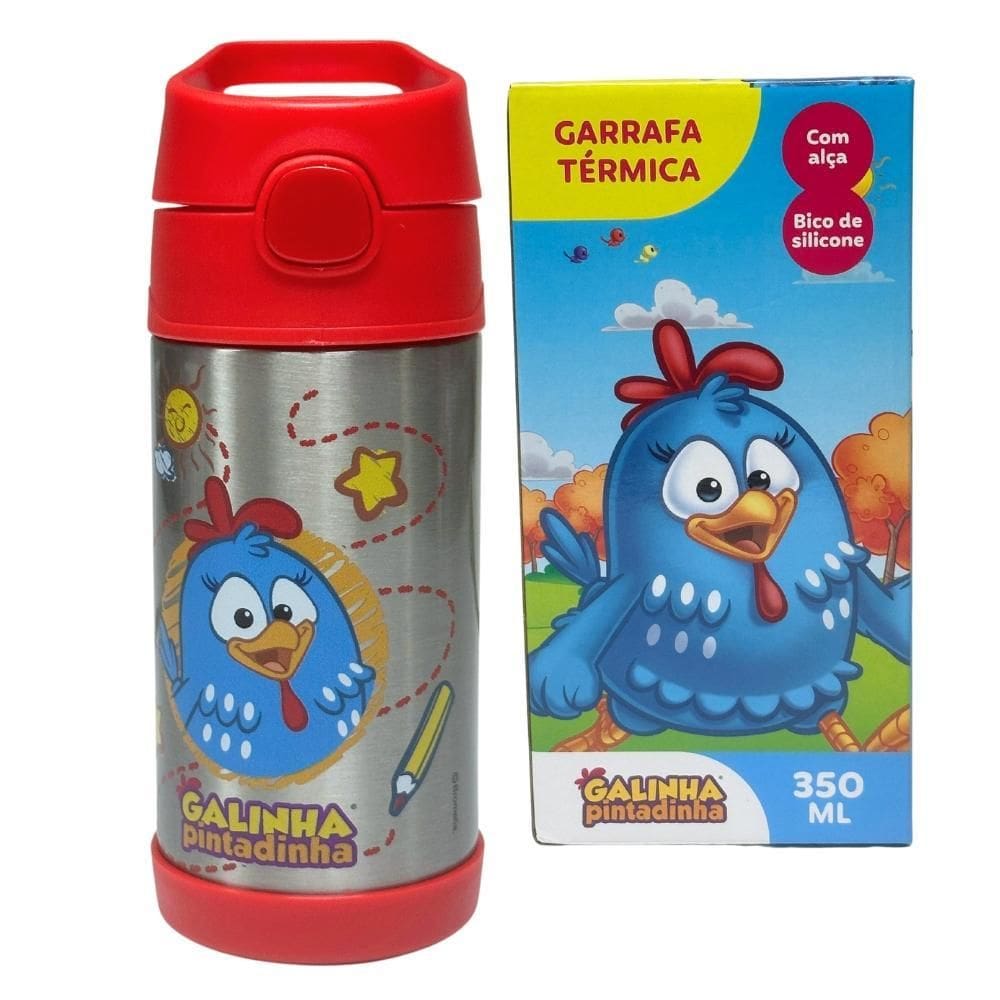 Garrafa Térmica Inox Click Canudo 350Ml Galinha Pintadinha