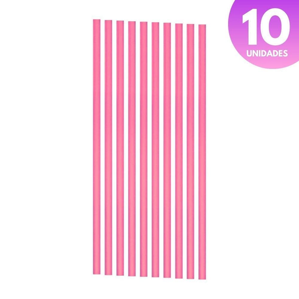 Canudo 31Cm Pink Ou Transparente Plástico Reutilizável 10Un.