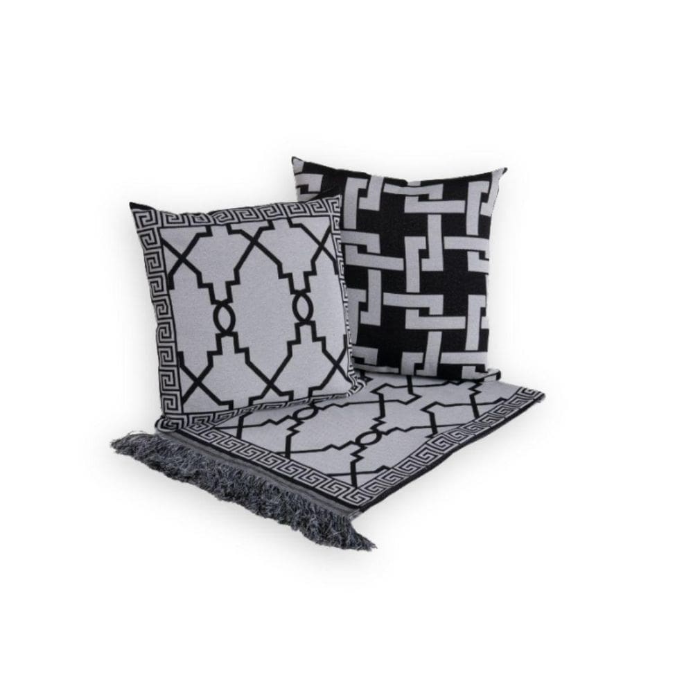 Kit Xale Com Almofadas Grécia Jacquard Dupla Face 5 Peças