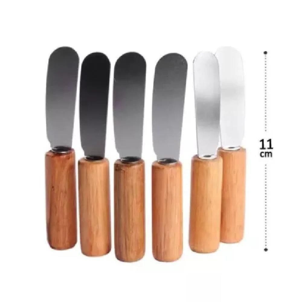 Kit 6 Espátulas Manteiga Geleia Patê Em Inox Cabo Madeira