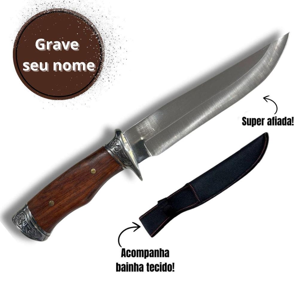 Faca Personalizada Para Caça E Churrasco Com Bainha Madeira