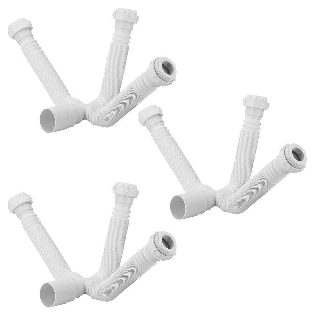 Kit 3 Sifão Triplo Sanfonado/Extensivo Universal Abs Branco